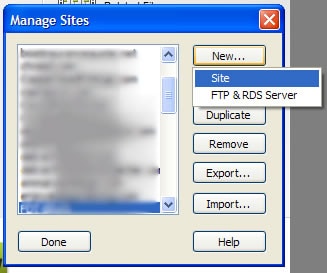 create new site in dreamweaver
